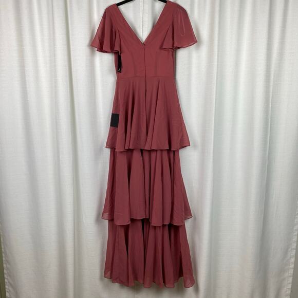 Lulus Sincerely Exquisite Rusty Rose Short Sleeve Tiered Maxi Dress Sz.XS NWT - Picture 10 of 16